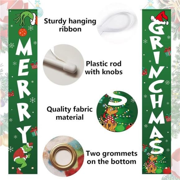Christmas Decor Merry Grinchmas Banner |  72 x 12 Inches, Door Grinch Decor - Picture 6 of 7